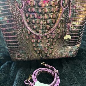Brahmin Iridescent Pink Crocodile Embossed Shoulder Bag